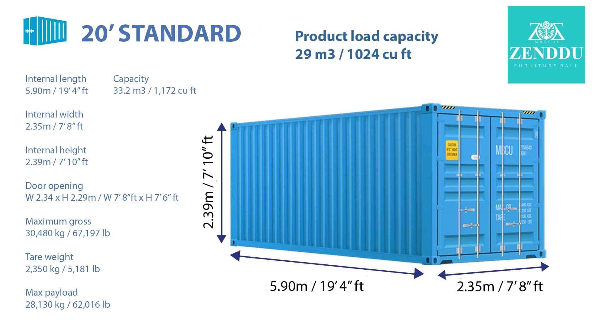 20ft container sizes and specifications